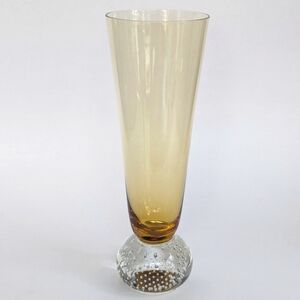 Vtg Amber Glass Controlled Bubble Bullicante Glass Vase 8 7/8" Tall Mid Century